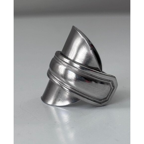 Handmade Saddle Spoon Ring: Silverware Wrap Ring, Size 7.5, Chunky Boho Style - Picture 1 of 7